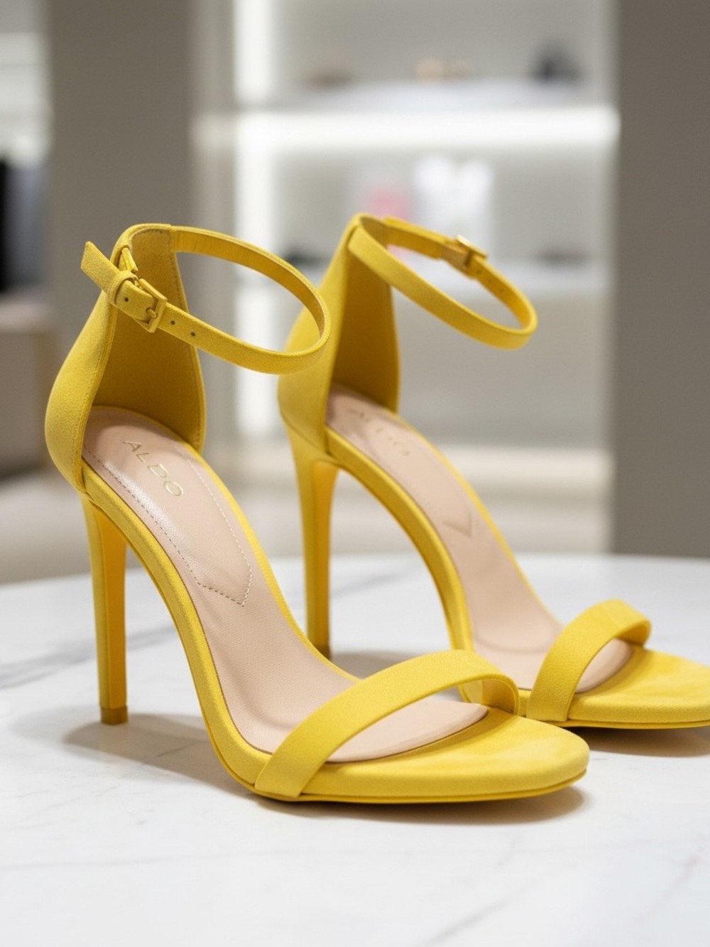 Aldo Bright Yellow Suede Ankle-Strap Stiletto Sandals